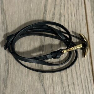Miansai Black Leather Wrap Bracelet with Gold Anchor